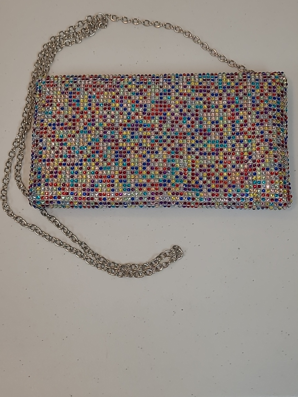 Jessica McClintock Crystal Multicolor Envelope Clutch Bag with Chain Strap - Picture 3 of 11